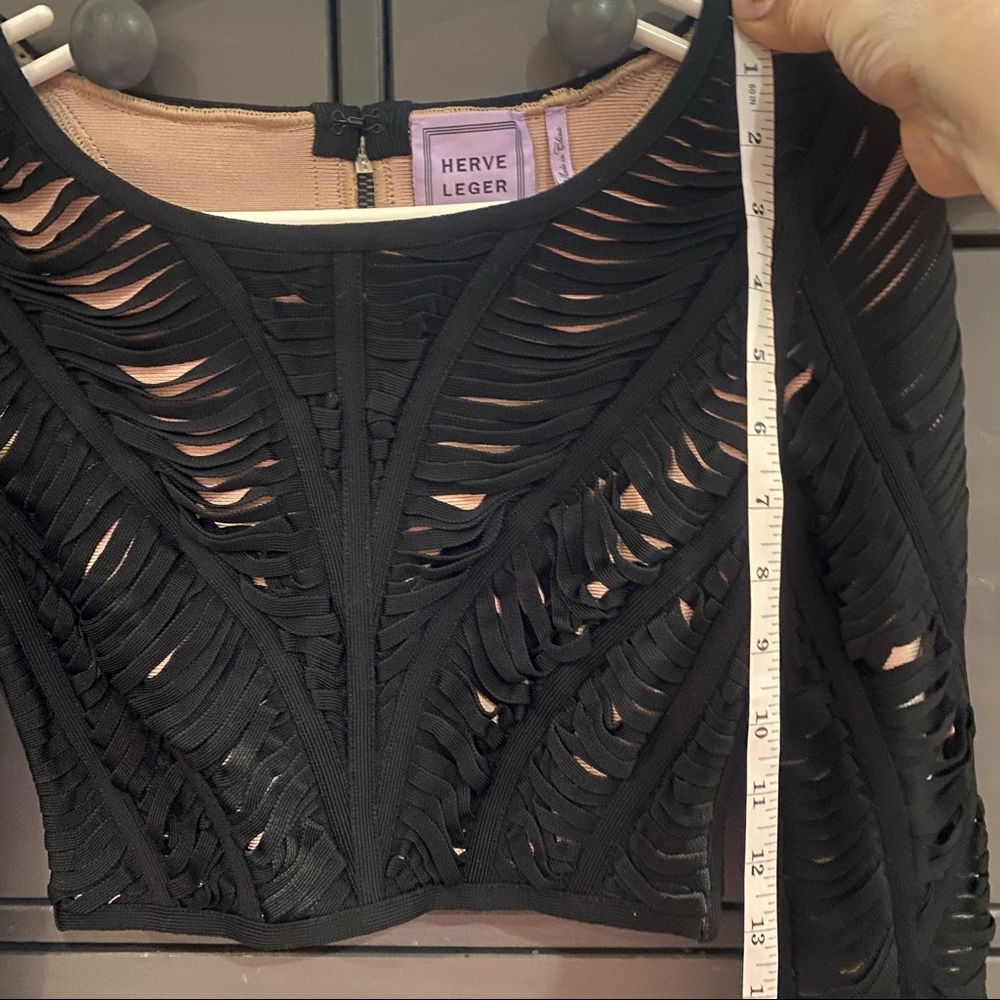 Herve Leger Black Cutout Long Sleeve Crop Top with Nude Lining - Picture 13 of 14